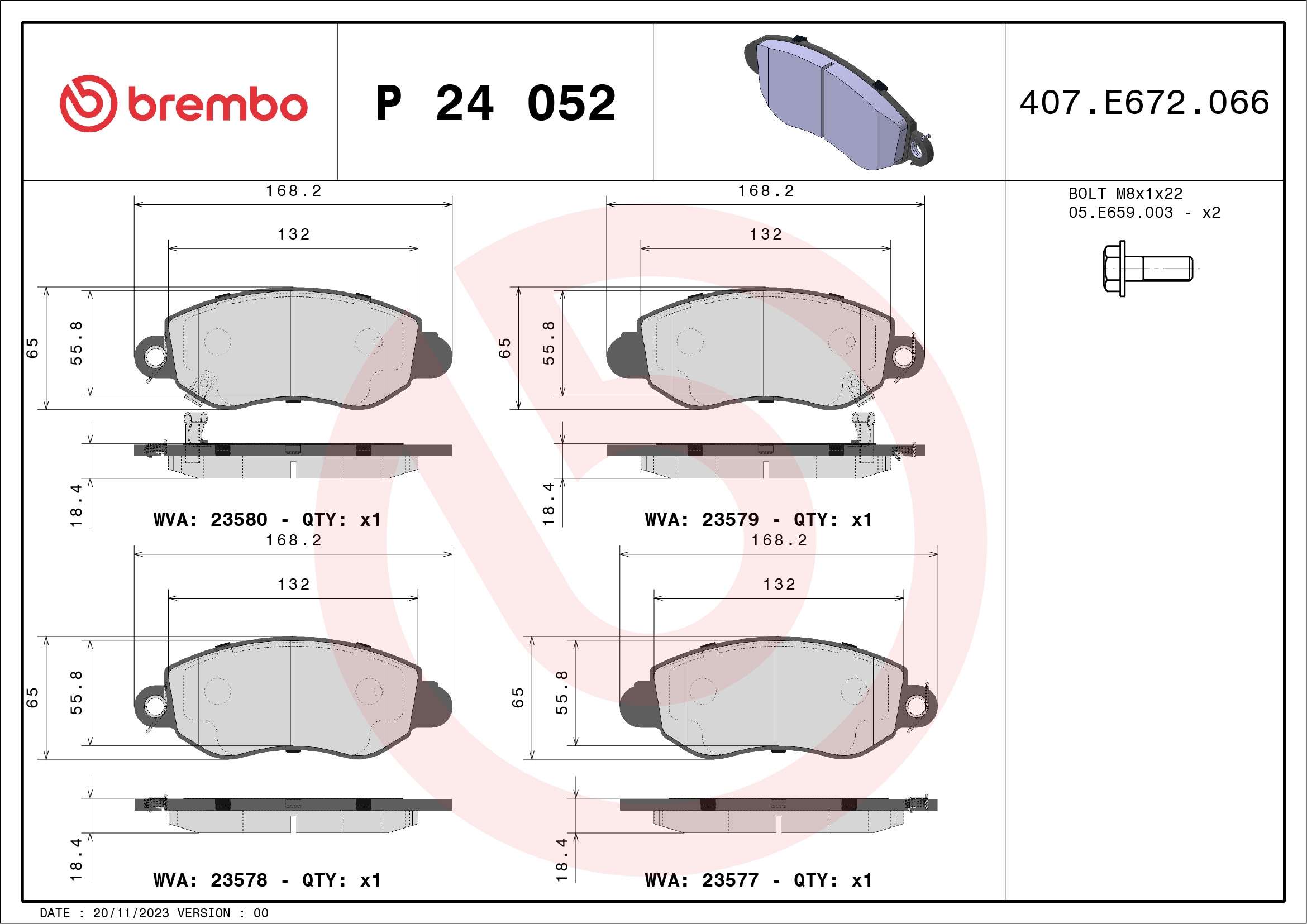 A.B.S. P 24 052 BREMBO Bremsbelagsatz, Scheibenbremse